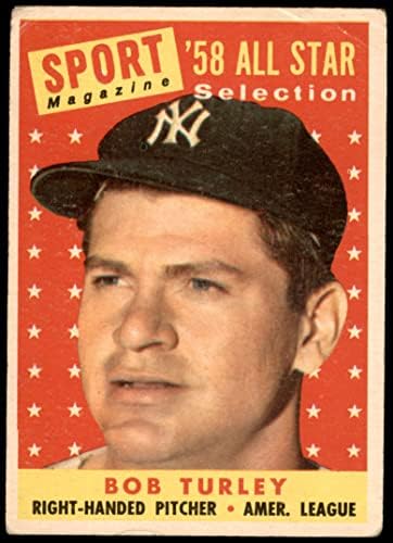 1958 Topps 493 All-Star Bob Turley New York Yankees (Baseball Kártya) JÓ Yankees