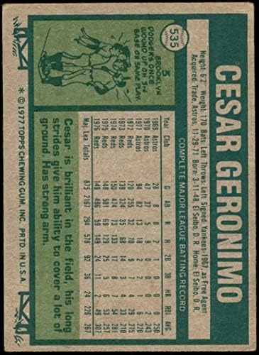 1977 Topps 535 Cesar Geronimo Cincinnati Reds (Baseball Kártya) JÓ Vörösök