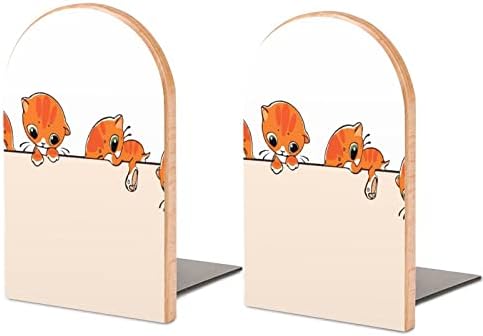 Vicces Macskák Nyomtatott Könyv Végén Fa Könyvtámasz 1 Pár Polcok Nehéz Könyvet Állni 5 X 3 Inch