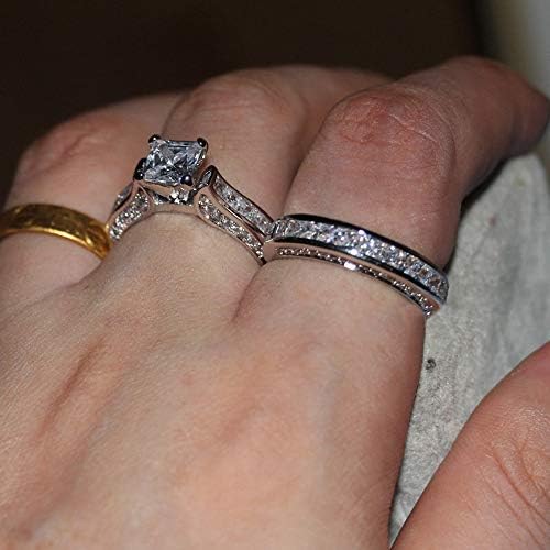 Szorongás Ékszerek Tizenéves 2-az-1-Gyűrű Fehér Eljegyzési Vintage Női Gyémánt Szett Ezüst Esküvői Zenekar Gyűrűk (C, Méret)