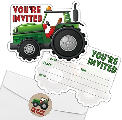 REWIDPARTY Traktor Meghívókat a Borítékok & Matricák（Készlet 15） Zöld Traktor Alakú Töltse ki a Meghívókat a mezőgazdasági