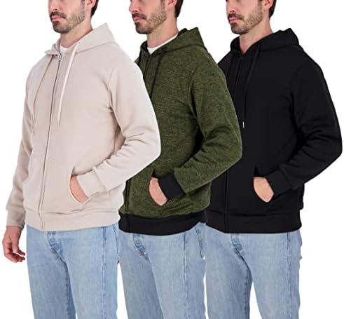 3 Csomag: Férfi Pulóver, Hosszú Ujjú Full Zip Hoodie - Sportos Pulóver Kabát (Elérhető Nagy & Magas)