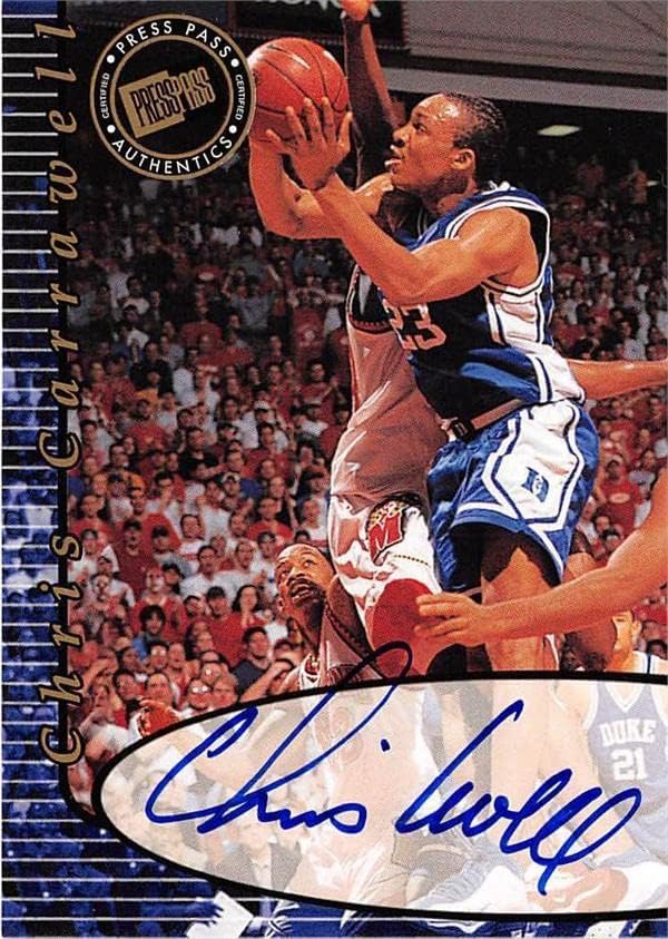 Chris Carrawell aláírt Kosárlabda Kártya (Duke Kék Ördögök) 2000 Nyomja meg Át Újonc CC23 - Főiskolai Vágott Aláírás