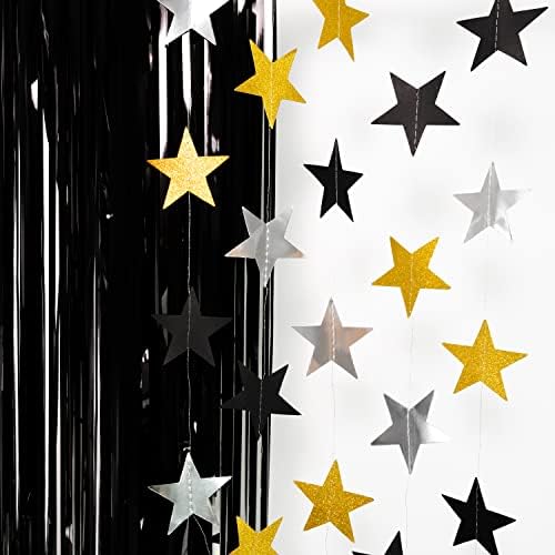 Arany Fekete Ezüst Csillogó Fólia béren kívüli Függöny Hátteret Csillag Garland Készlet Parti Dekoráció Érettségi NYE Új