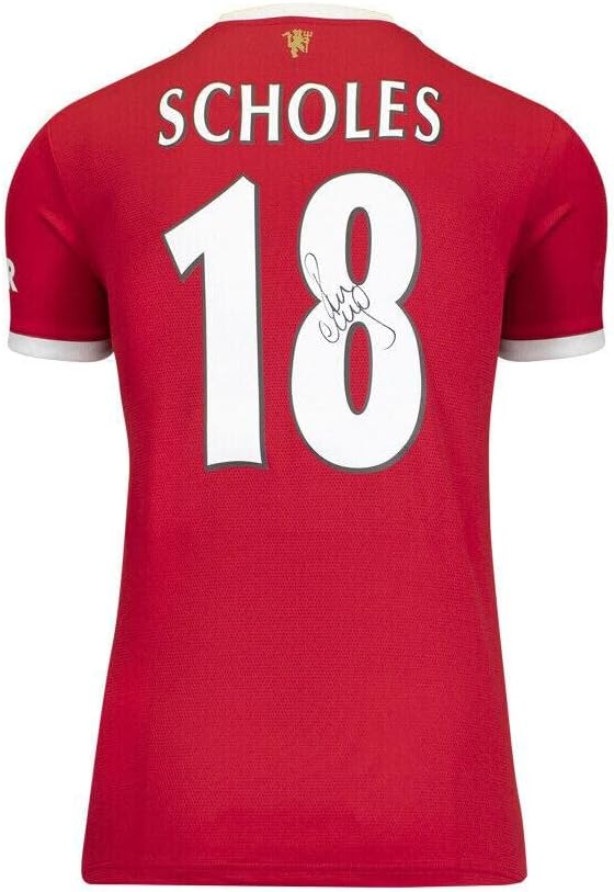 Paul Scholes Aláírt A Manchester United Póló - 2021-22, Otthon, Retro, Száma 18 - Dedikált Foci Mezek