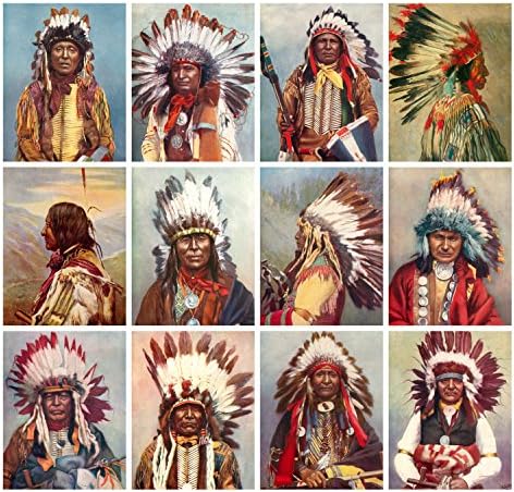 2023 Fali Naptár [12 oldal 8x12] Bennszülött Amerikai Indián Szakács Portré Régi Festmény