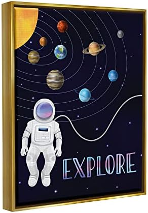 Stupell Iparágak Fedezze fel a világűrben Kaland Űrhajós Között Bolygók, Design by Linda Birtel