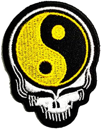 Rareeasy Javítás Sárga Fekete Yin Yang Koponya Tao Kínai Egyensúly Szimbólum, Jel, Hímzett Appliqués Varrni, vagy Vas a Foltok