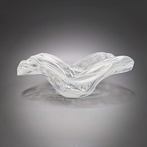 Üveg Művészeti Hullám Bowl Le, Fehér, Átlátszó | 11.25 Hüvelyk | Egyedi, Modern Otthon Dekoráció Ajándék Ötletek | rendelésre