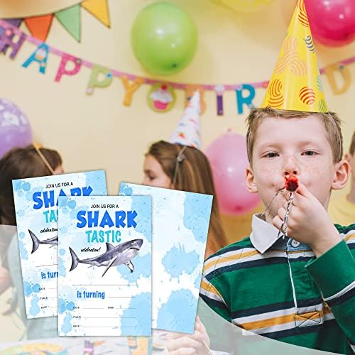 Cápa Születésnapi meghívók, Kék Óceán Cápa Szülinapi Buli kérd meg, Cápa Fél Ünnep felszerelés Fiúk & Lányok, 20 Kártyák