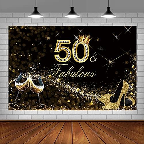 Sendy 7x5ft Fekete-Arany Csillogó Bokeh Boldog 50-ik Születésnapját Hátteret, Csodálatos Dekoráció a Nők Magas Sarkú Pezsgő
