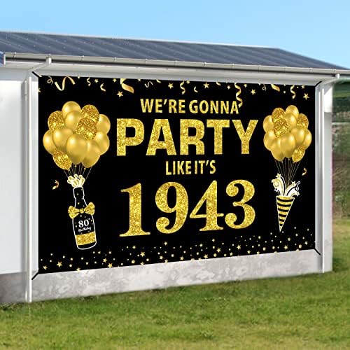 Nagy 80 éves Banner Hátteret, Dekoráció, Férfiaknak, Fekete Arany Vagyunk Parti, 1943 Jel Boldog 80 Szülinapi Poszter, Party